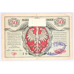 Generalne Gubernatorstwo Warszawskie, 50 marek polskich 9.12.1916, jenerał, seria A, Berlin. Niemiecka Pieczęć.