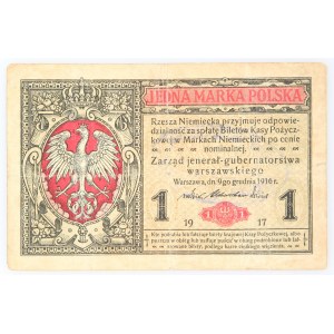 Generalne Gubernatorstwo Warszawskie, 1 marka polska 9.12.1916, jenerał, seria A, Berlin. Niemiecka pieczęć.