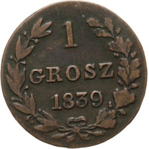 Zabór Rosyjski, Mikołaj I 1825-1855, 1 grosz 1839, DUŻE CYFRY DATY, Warszawa