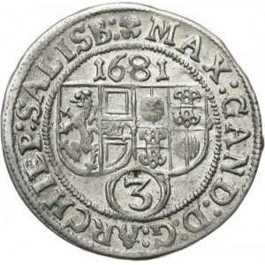 Austria, arcybiskupstwo Salzburg, Maksymilian Gandolf graf Kuenburg 1668-1687, 3 krajcary 1681, Salzburg
