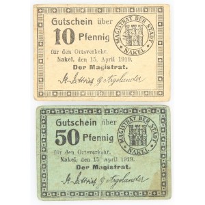 Nakło nad Notecią, zestaw bonów: 10 pfennig, 50 pfennig, 15.04.1919.