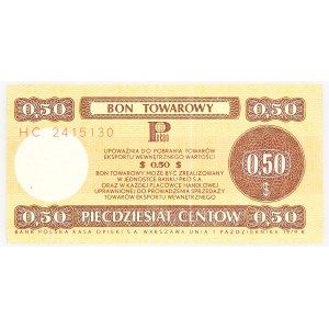 PRL 1944 - 1989, Bon Pekao, 50 centów , 1.10.1979, seria HC, Warszawa.