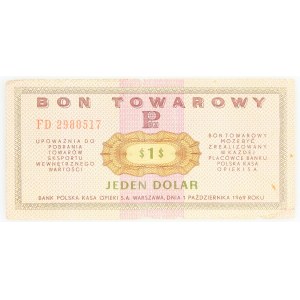 PRL 1944 - 1989, Bon Pekao, 1 dolar, 1.10.1969, seria FD, Warszawa.
