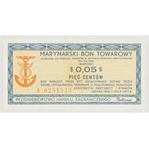 PRL 1944 - 1989, BALTONA MARYNARSKI BON TOWAROWY, 5 CENTÓW, 1.07.1973, seria A, Gdynia.