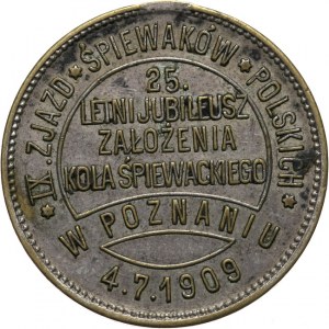 Polska, Medalik pamiątkowy z 1909 wybity z okazji IX Zjazdu Śpiewaków Polskich w Poznaniu 1909