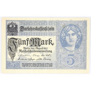 Niemcy, Imperial Bank Notes, 5 marek 1.08.1917, Berlin.