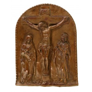 Placard of the Crucifixion with Mary and St. John the Evangelist, copper, 19th/20th century. (201)