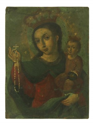 18th century Madonna with rosary- oil, copper sheet (638)