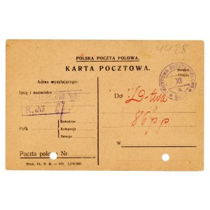 Front Field Post Office, Karte an das D-Two des 86. Infanterieregiments, 1921 (202)