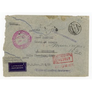 Poczta lotnicza nad Południowym Atlantykiem, list do Urugwaju, 1939 (1009)