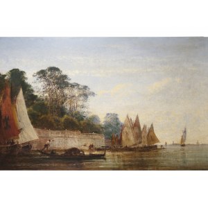 Félix Ziem, 1821 - 1911, Voiliers et gondole devant les Jardins Francais, Venise