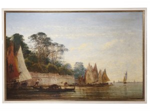 Félix Ziem, 1821 - 1911, Voiliers et gondole devant les Jardins Francais, Venise