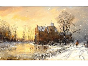 Anton Doll, Munich 1826 - 1887 Munich, Ice skaters in front of the castle