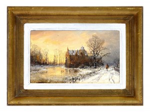 Anton Doll, Munich 1826 - 1887 Munich, Ice skaters in front of the castle