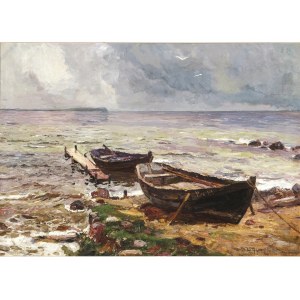 Josef Wopfner, Schwaz, Tirolsko 1843 - 1927 Mníchov, priradené, Lode na brehu