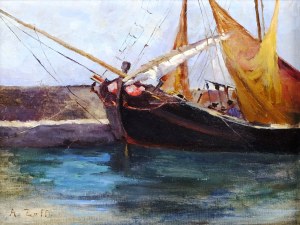 Alfred Zoff, Graz 1852 - 1927 Graz, Ship in the harbor