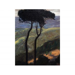 Landscape in the mountains, in the style of Arthur Nikodem