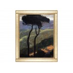 Landscape in the mountains, in the style of Arthur Nikodem