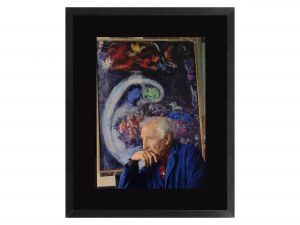 Marc Chagall in front of an oil painting, Print after a photograph