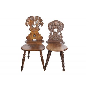 Board chairs with relief, pair, carved