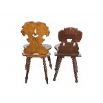 Board chairs with relief, pair, carved