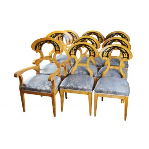 Seating set, 20th century Empire style, with ink painting