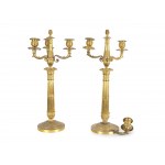 Three-flame candlestick, pair, 19th century, France, fire-gilt