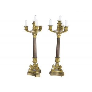 Four-flame candlestick, pair, 19th century, France, cast