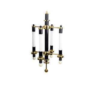 Ceiling chandelier, 1970/80s, Art Deco style, brass with black metal