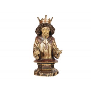 Bust of a king, around 1500, carved and polychromed
