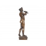Female nude, playing the flute, cast and patinated copper