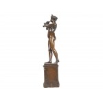 Female nude, playing the flute, cast and patinated copper