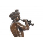 Female nude, playing the flute, cast and patinated copper