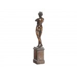 Female nude, playing the flute, cast and patinated copper