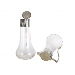 Pair of carafes, glass with white metal mounting