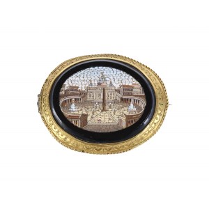 Micromosaic brooch, coin gold setting