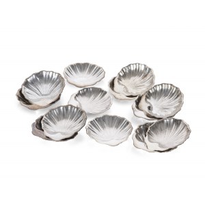 14 small shell-shaped bowls, silver marked
