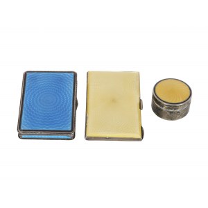 Mixed lot: 3 tins, silver marked and enameled