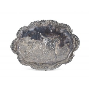 Tray with hunting scene, around 1900