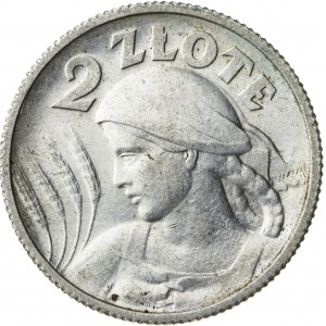 2 zł 1924, II RP, róg i pochodnia (Paryż), kobieta z kłosami
