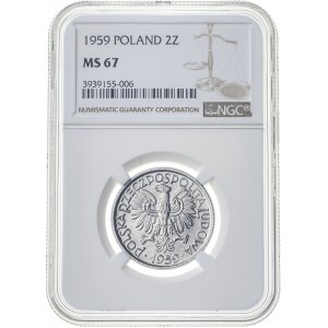 2 zł 1959, PRL, MS67, 2 nota NGC (tylko 2 monety wyżej)