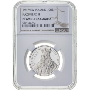 100 zł 1987, PRL, PF69 ULTRA CAMEO, MAX, najwyższa nota NGC