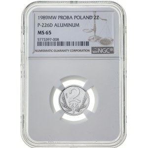 2 zł 1989, PRL, ALUMINIUM, PRÓBA, MAX NGC, nakład: 10 sztuk