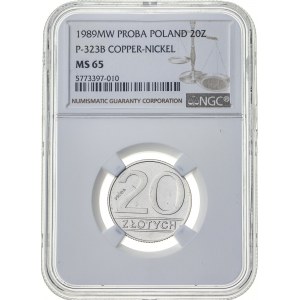 20 zł 1989, PRL, MIEDZIONIKIEL, PRÓBA TECHNOLOGICZNA, MAX NGC, nakład nieznany