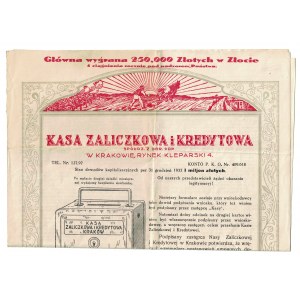 1000 zł 1934, KASA ZALICZKOWA I KREDYTOWA W KRAKOWIE