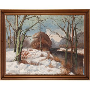 Malarz NIEOKREŚLONY (XX w.), Motyw zimowy z rzeką, 1946