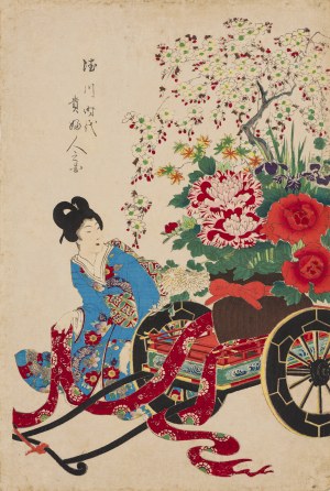 Toyohara Chikanobu (1838-1912), Hanaguruma (Kwiecisty powóz), z tryptyku 
