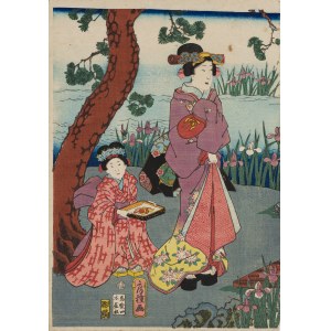 Utagawa Fusatane (czynny ok. 1854-1888), Ogród irysów, 1860
