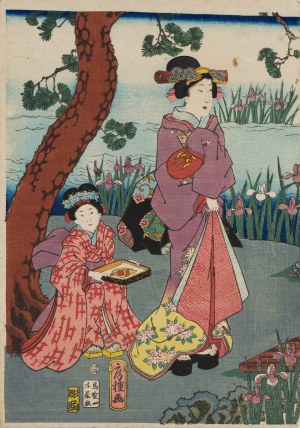 Utagawa Fusatane (czynny ok. 1854-1888), Ogród irysów, 1860