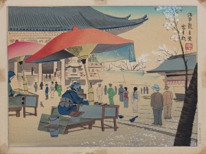 Tomikichirō Tokuriki (1902-2000), wyd. Uchida, Cztery pory roku w Tokio - Wiosna: Poranek w świątyni Kannon w Asakusa, 1942